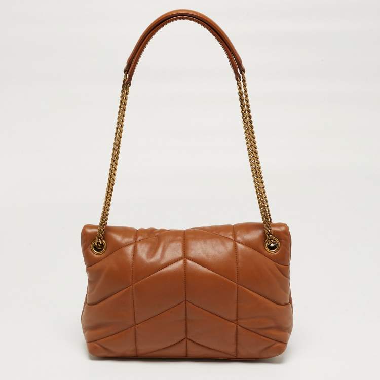 Pre Owned Saint Laurent Loulou Puffer Small Brown Chevron Leather Shoulder Bag
