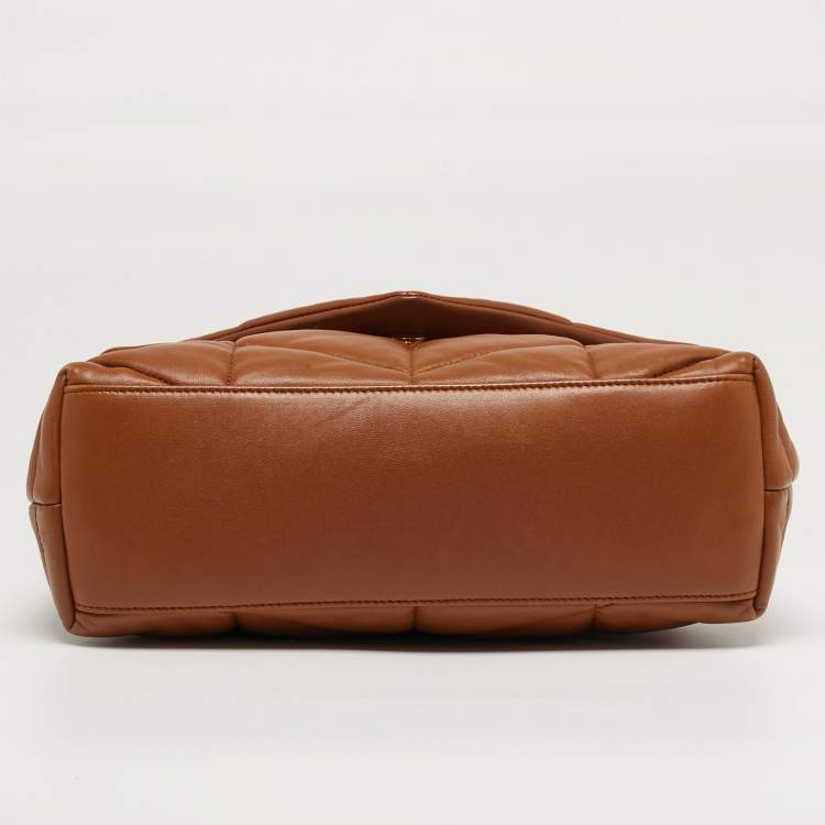 Pre Owned Saint Laurent Loulou Puffer Small Brown Chevron Leather Shoulder Bag