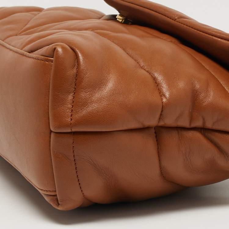 Pre Owned Saint Laurent Loulou Puffer Small Brown Chevron Leather Shoulder Bag