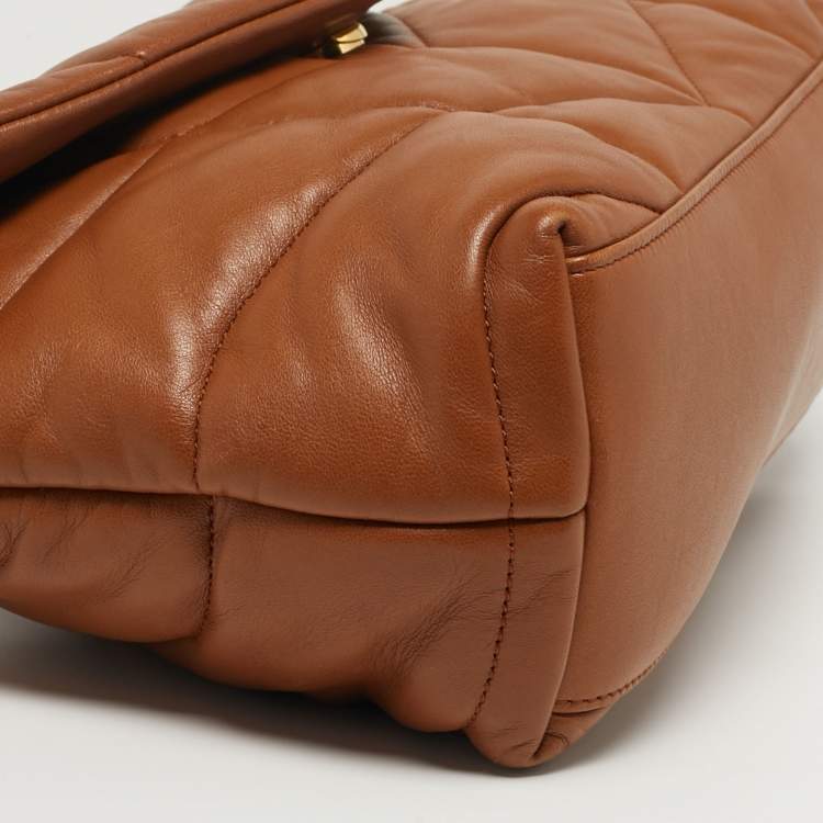 Pre Owned Saint Laurent Loulou Puffer Small Brown Chevron Leather Shoulder Bag