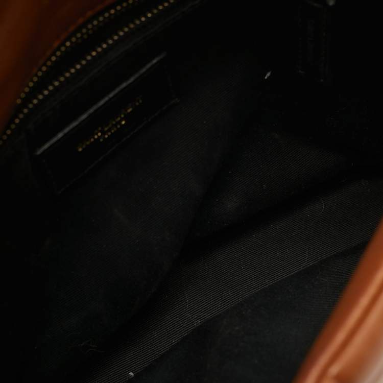 Pre Owned Saint Laurent Loulou Puffer Small Brown Chevron Leather Shoulder Bag