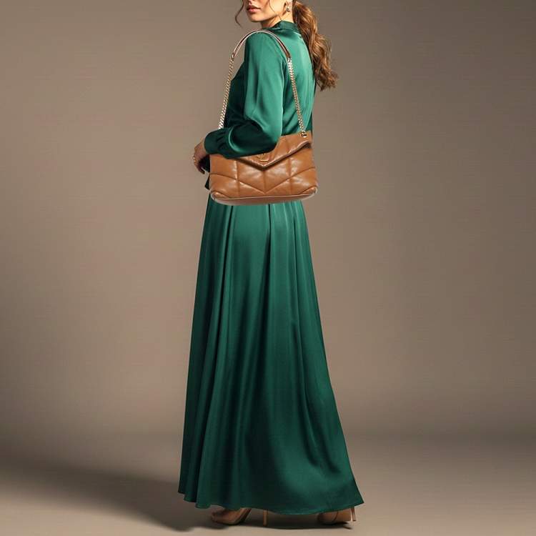 Pre Owned Saint Laurent Loulou Puffer Small Brown Chevron Leather Shoulder Bag