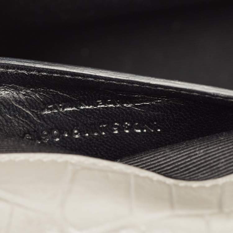 Pre Owned Saint Laurent Kate Tassel Medium Grey Croc Embossed Leather Shoulder Bag