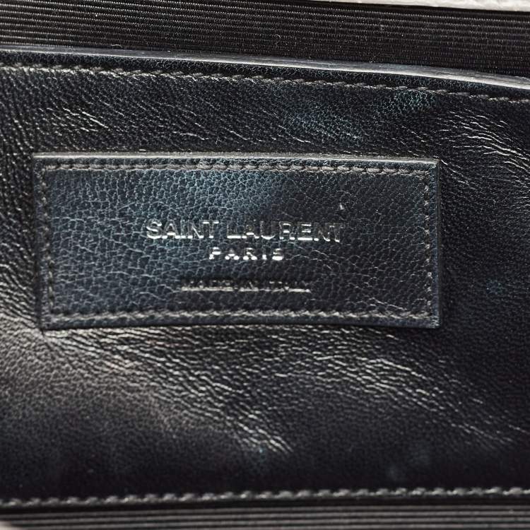 Pre Owned Saint Laurent Kate Tassel Medium Grey Croc Embossed Leather Shoulder Bag