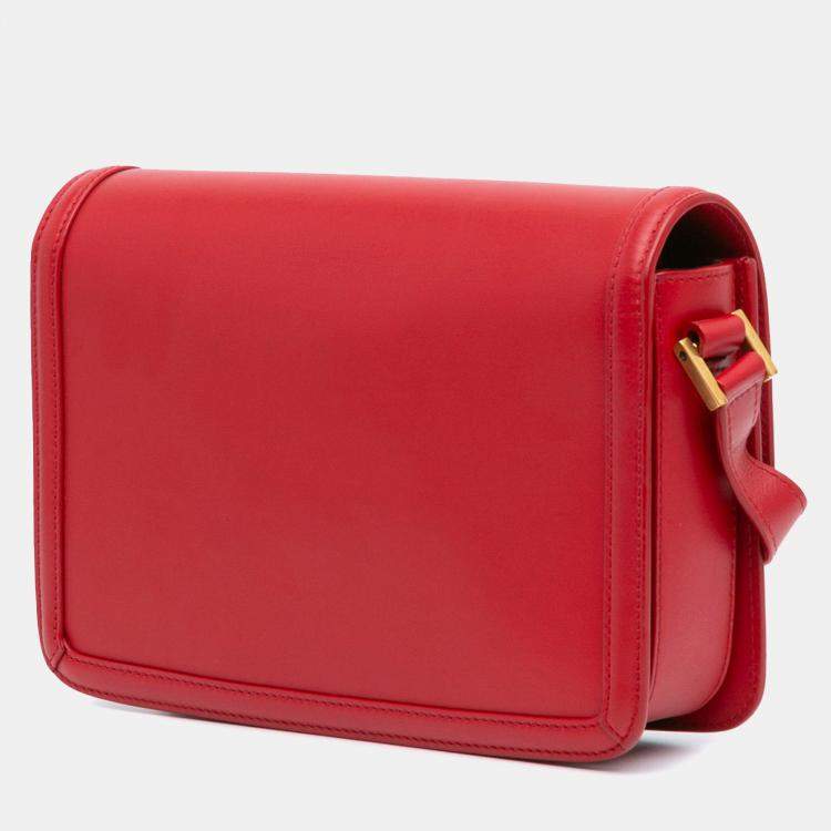Pre Owned Saint Laurent Paris Red Medium Calfskin Solferino Satchel In Box