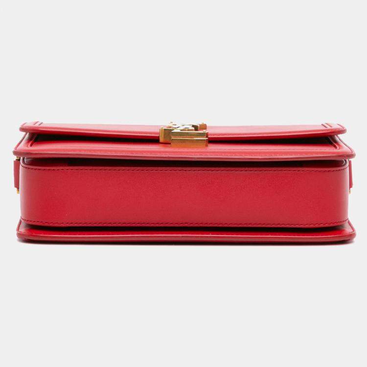 Pre Owned Saint Laurent Paris Red Medium Calfskin Solferino Satchel In Box