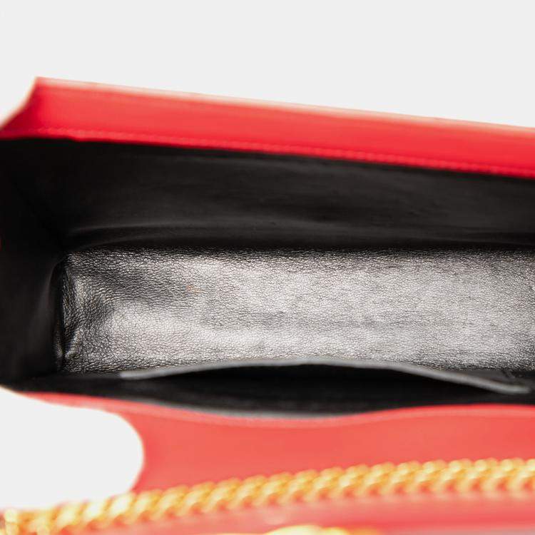 Pre Owned Saint Laurent Paris Red Small Chevron Calfskin Monogram Envelope Bag