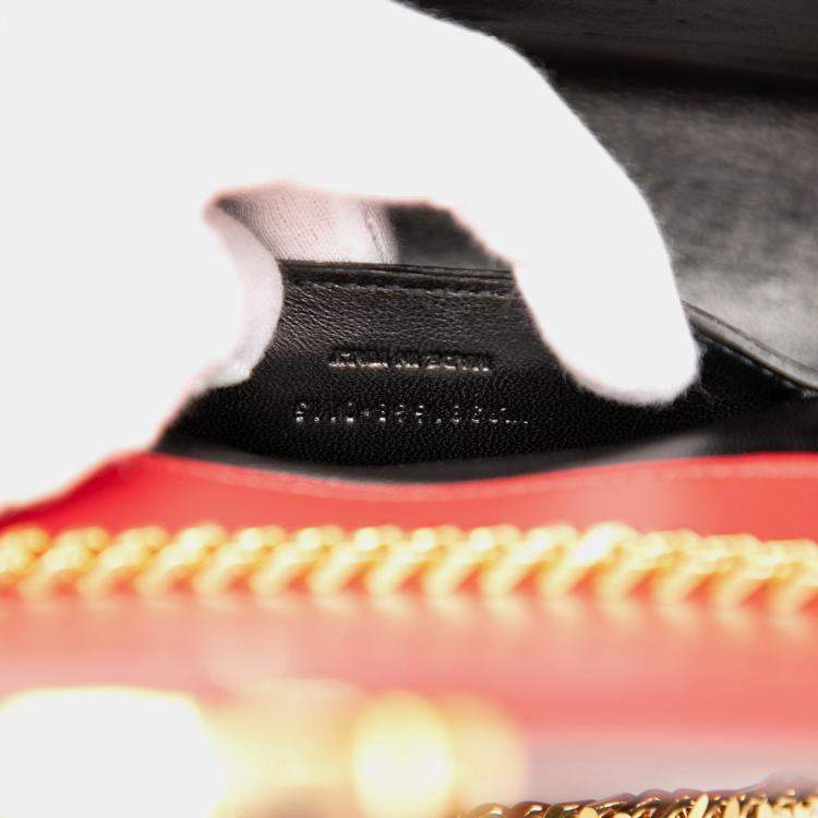 Pre Owned Saint Laurent Paris Red Small Chevron Calfskin Monogram Envelope Bag