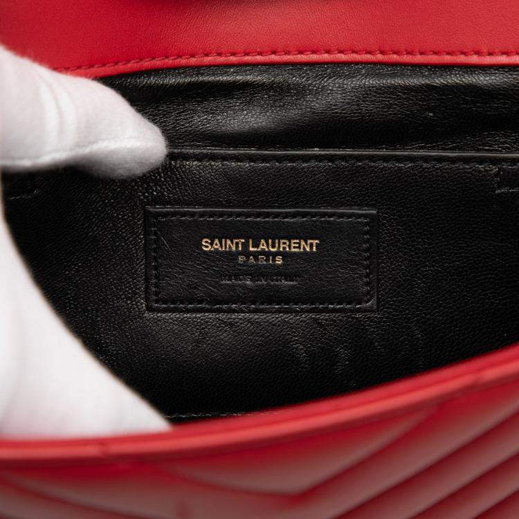 Pre Owned Saint Laurent Paris Red Small Chevron Calfskin Monogram Envelope Bag