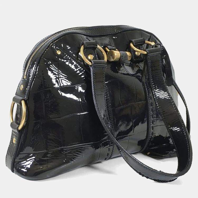Pre Owned Saint Laurent Crocodile Embossed Patent Muse Bag