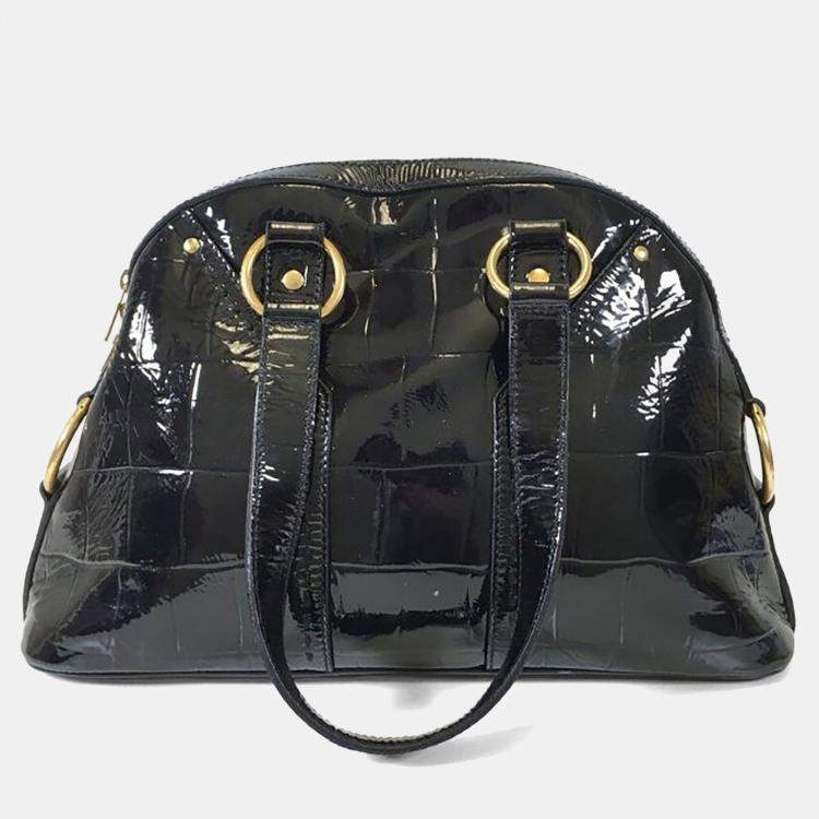 Pre Owned Saint Laurent Crocodile Embossed Patent Muse Bag