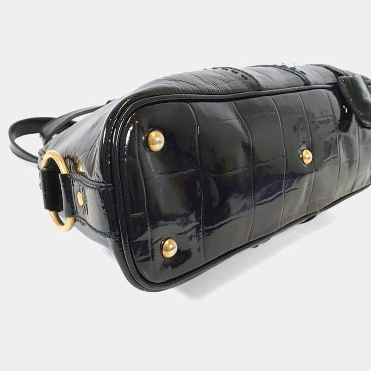 Pre Owned Saint Laurent Crocodile Embossed Patent Muse Bag