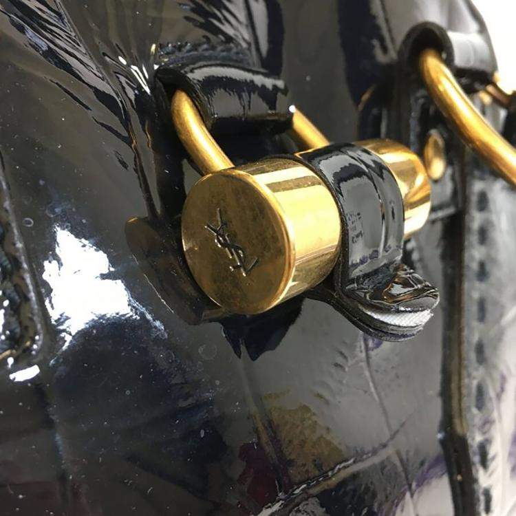 Pre Owned Saint Laurent Crocodile Embossed Patent Muse Bag