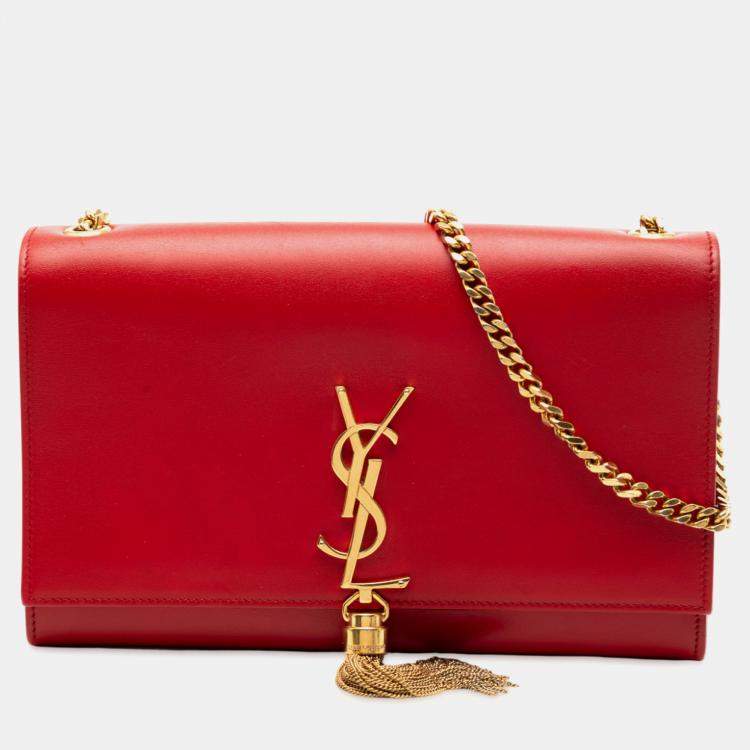Pre Owned Saint Laurent Paris Red Medium Smooth Calfskin Classic Monogram Kate Tassel Crossbody