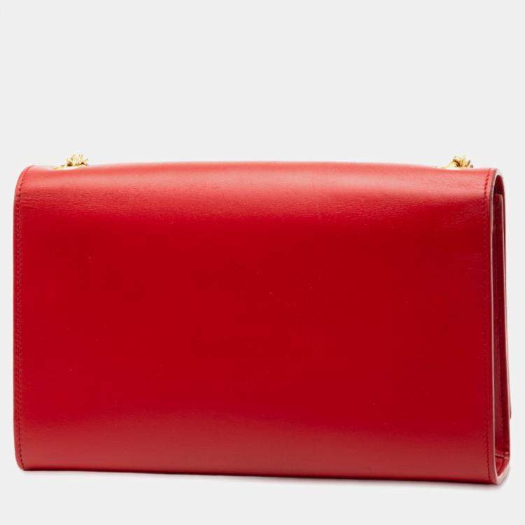 Pre Owned Saint Laurent Paris Red Medium Smooth Calfskin Classic Monogram Kate Tassel Crossbody