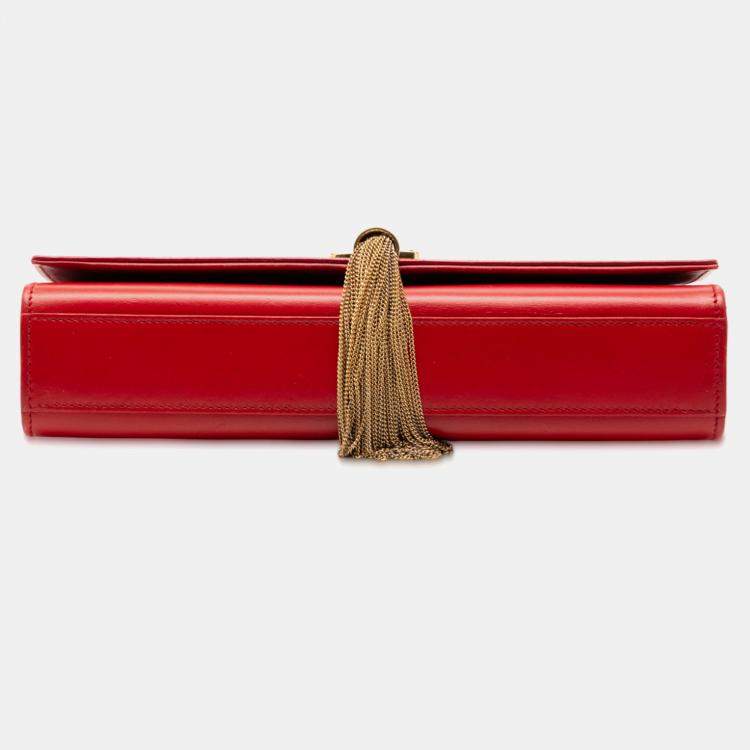 Pre Owned Saint Laurent Paris Red Medium Smooth Calfskin Classic Monogram Kate Tassel Crossbody
