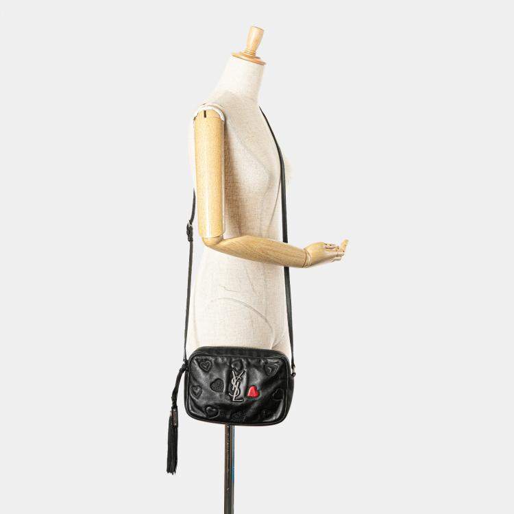 Pre Owned Saint Laurent Paris Black Leather Heart Lou Camera Bag