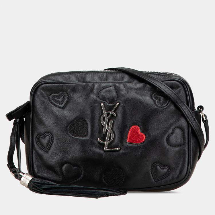 Pre Owned Saint Laurent Paris Black Leather Heart Lou Camera Bag