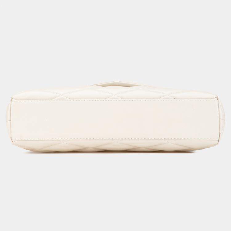 Pre Owned Saint Laurent Paris White Large Quilted Lambskin Sade Clutch
