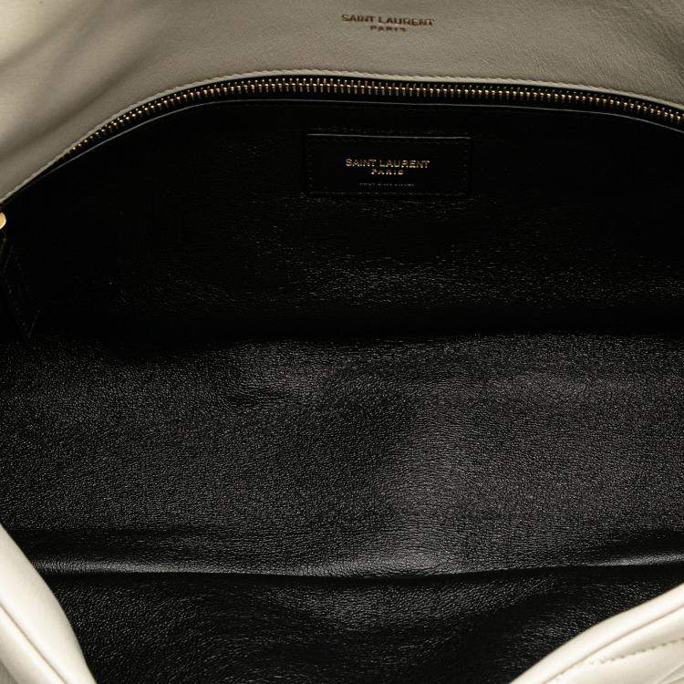 Pre Owned Saint Laurent Paris White Large Quilted Lambskin Sade Clutch
