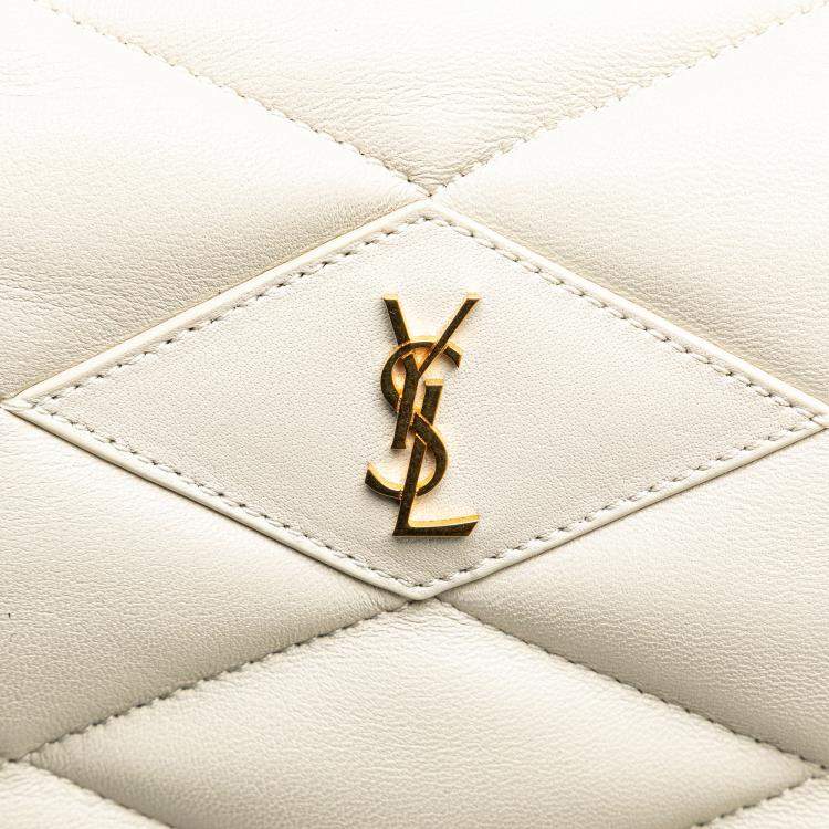 Pre Owned Saint Laurent Paris White Large Quilted Lambskin Sade Clutch