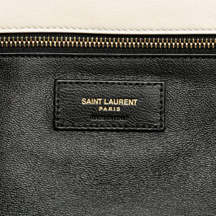 Pre Owned Saint Laurent Paris White Large Quilted Lambskin Sade Clutch