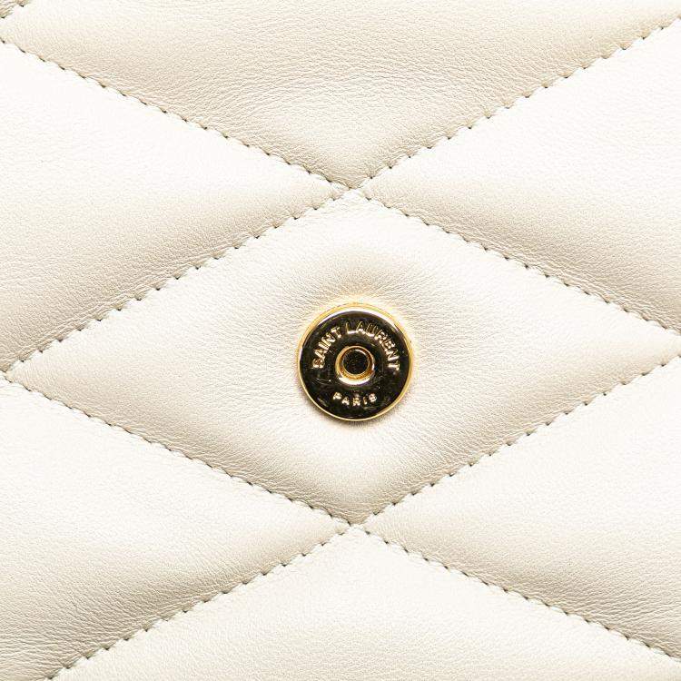 Pre Owned Saint Laurent Paris White Large Quilted Lambskin Sade Clutch