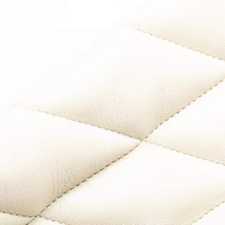 Pre Owned Saint Laurent Paris White Large Quilted Lambskin Sade Clutch