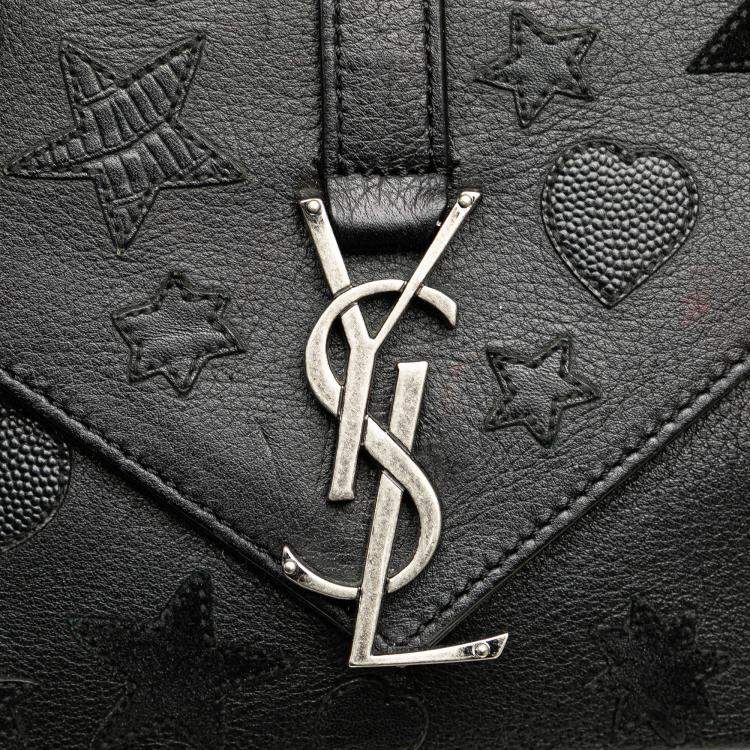 Pre Owned Saint Laurent Paris Black Medium Monogram Heart Patchwork Chain Wallet