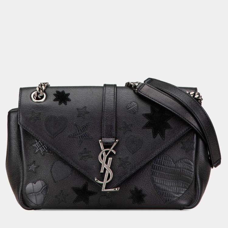 Pre Owned Saint Laurent Paris Black Medium Monogram Heart Patchwork Chain Wallet