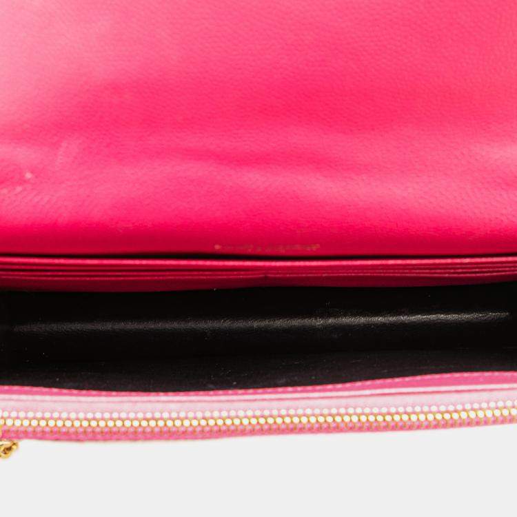 Pre Owned Saint Laurent Paris Pink Grain De Poudre Cassandre Envelope Chain Wallet