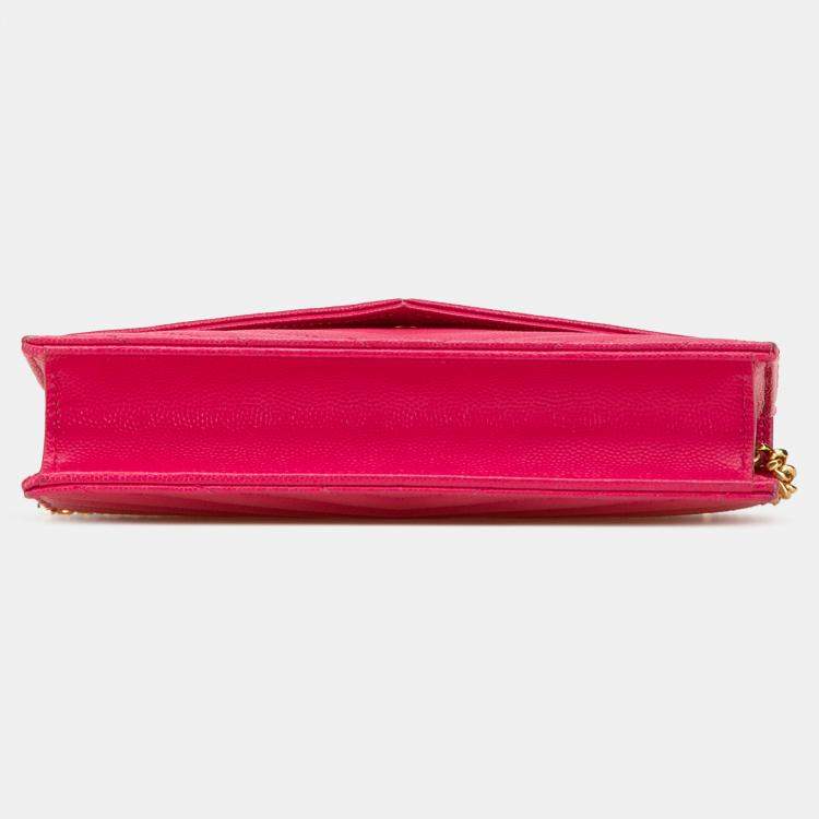 Pre Owned Saint Laurent Paris Pink Grain De Poudre Cassandre Envelope Chain Wallet