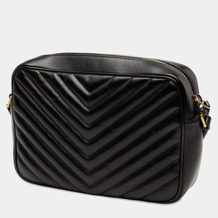 Pre Owned Saint Laurent Paris Black Matelasse Leather Monogram Lou Camera Bag