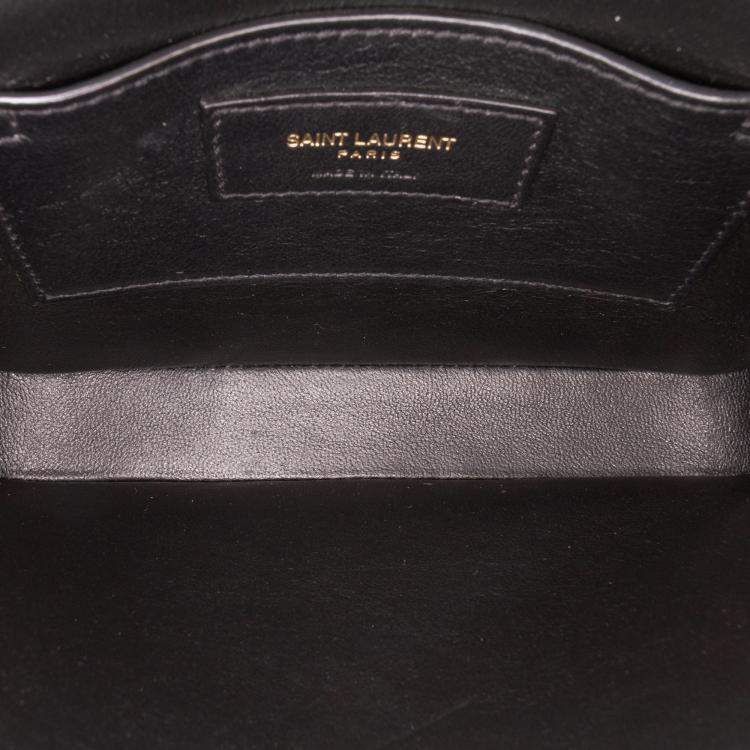 Pre Owned Saint Laurent Paris Black Small Canvas Striped Solferino Satchel In Box