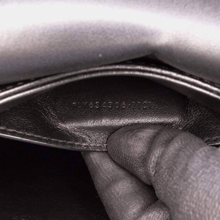 Pre Owned Saint Laurent Paris Black Small Canvas Striped Solferino Satchel In Box