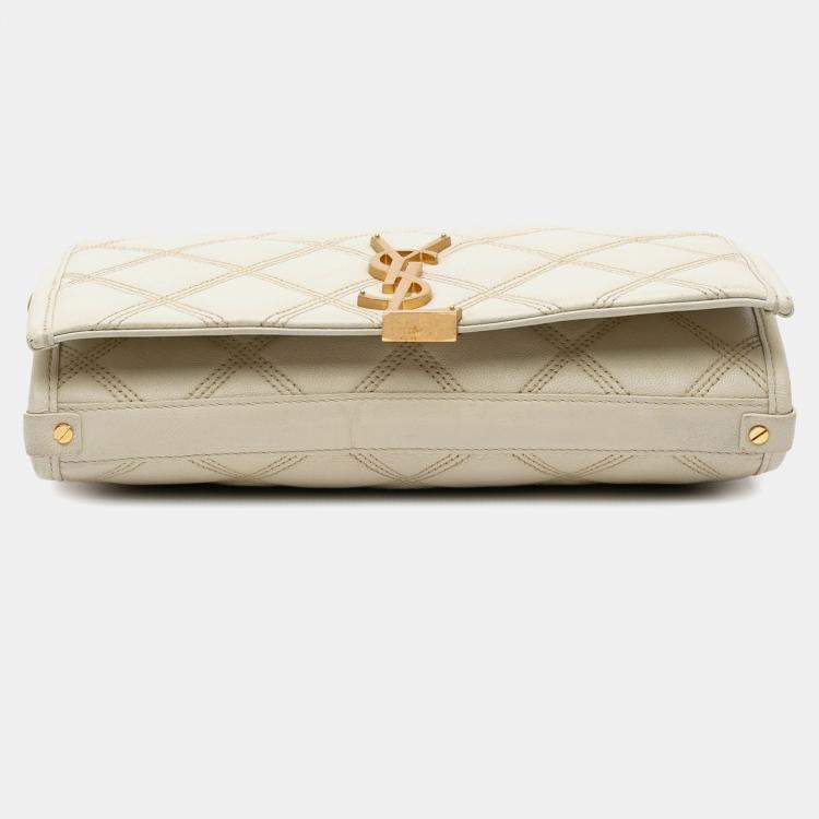 Pre Owned Saint Laurent Paris White Quilted Lambskin Diamond Becky Chain Wallet