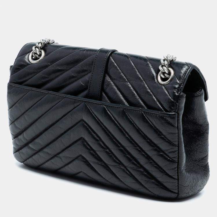 Pre Owned Saint Laurent Paris Black Medium Crinkled Calfskin Punk Chain Bag