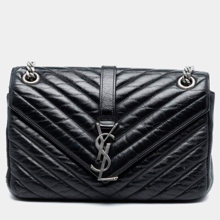 Pre Owned Saint Laurent Paris Black Medium Crinkled Calfskin Punk Chain Bag