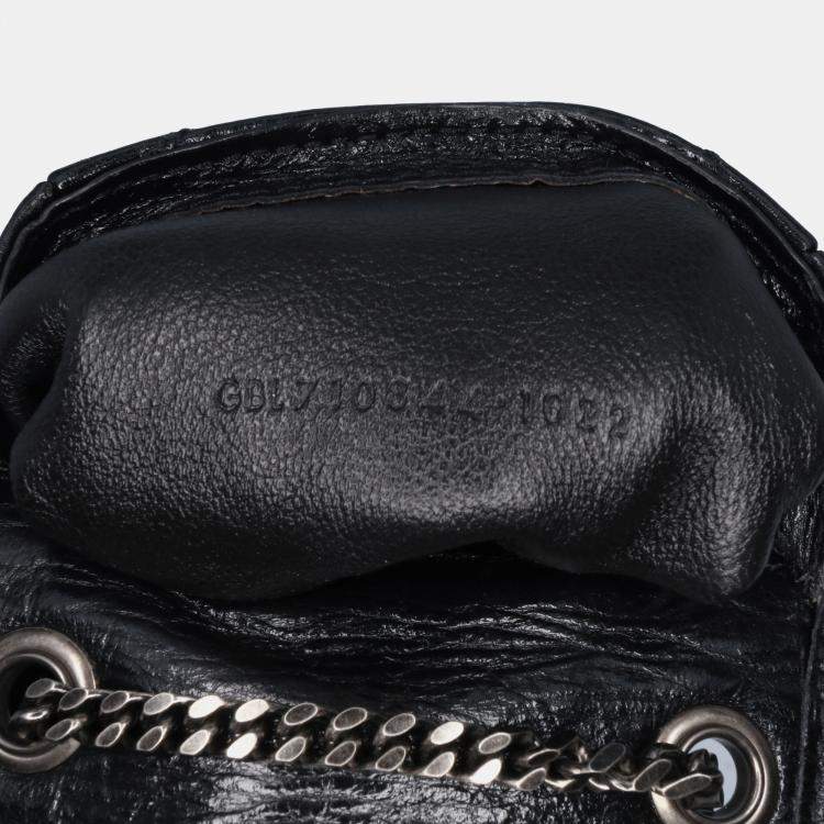 Pre Owned Saint Laurent Paris Black Micro Crinkled Leather Niki Airpods Case with Chain