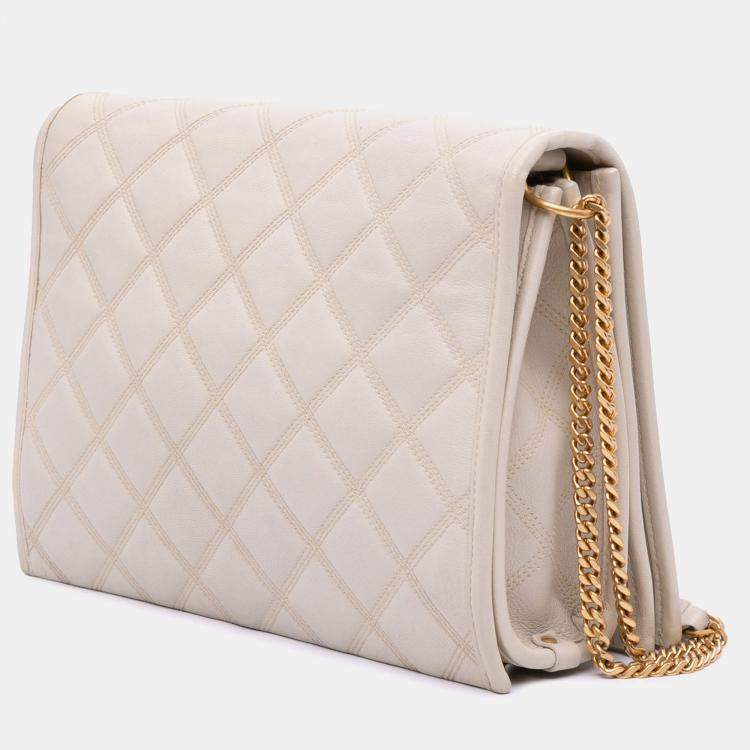 Pre Owned Saint Laurent Paris White Small Quilted Lambskin Becky Chain Shoulder Bag