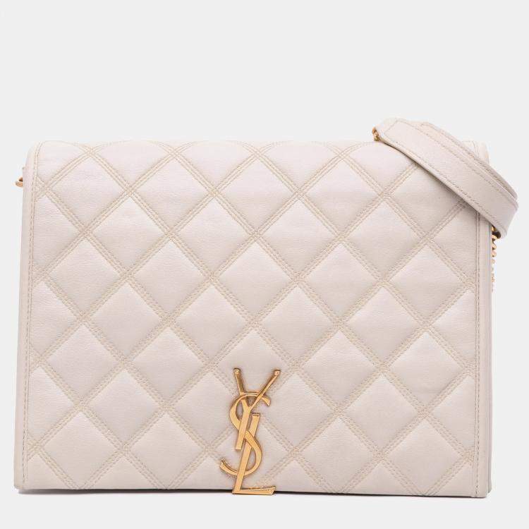 Pre Owned Saint Laurent Paris White Small Quilted Lambskin Becky Chain Shoulder Bag