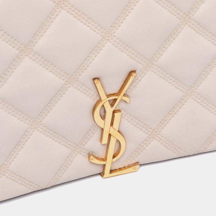 Pre Owned Saint Laurent Paris White Small Quilted Lambskin Becky Chain Shoulder Bag