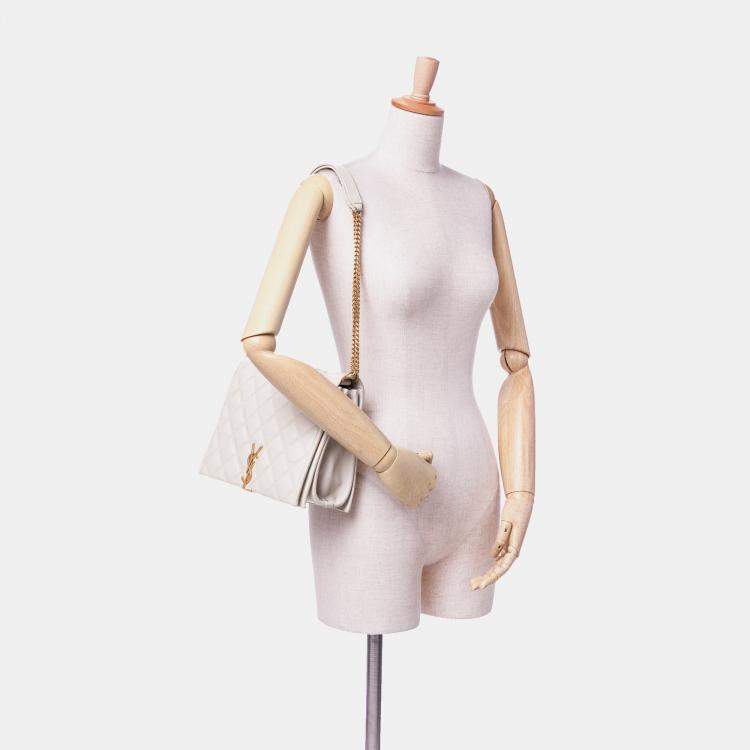 Pre Owned Saint Laurent Paris White Small Quilted Lambskin Becky Chain Shoulder Bag