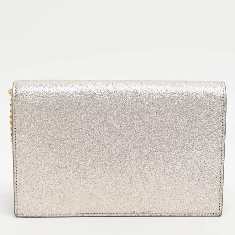 Pre Owned Saint Laurent Paris Kate Tassel Silver Glitter Wallet On Chain