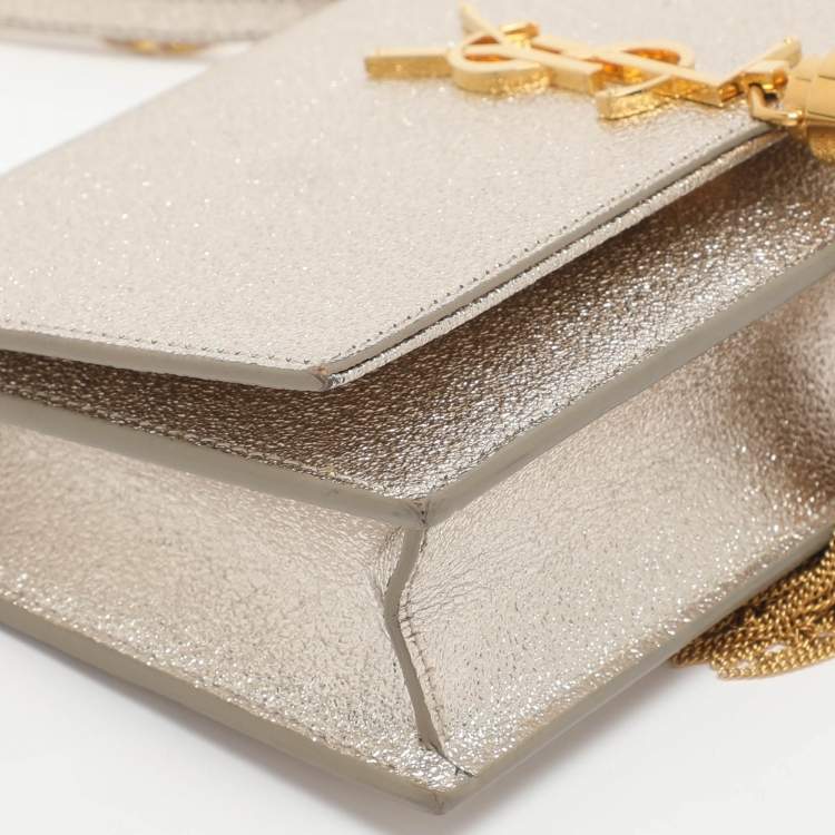 Pre Owned Saint Laurent Paris Kate Tassel Silver Glitter Wallet On Chain