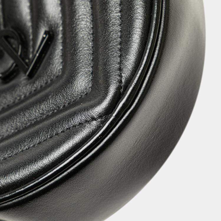 Pre Owned Saint Laurent Paris Black Chevron Calfskin Round Vinyle Camera Bag