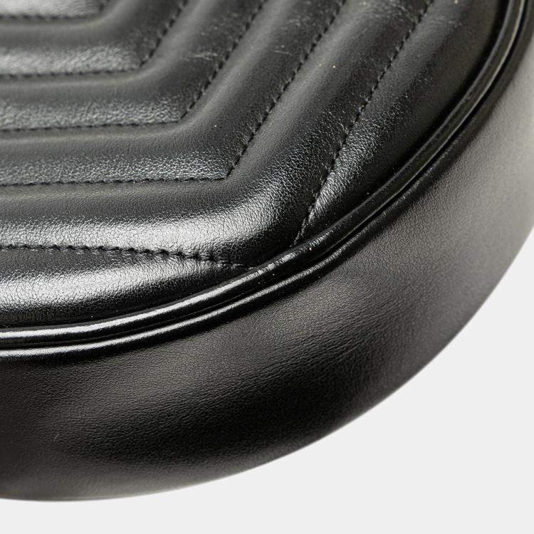 Pre Owned Saint Laurent Paris Black Chevron Calfskin Round Vinyle Camera Bag