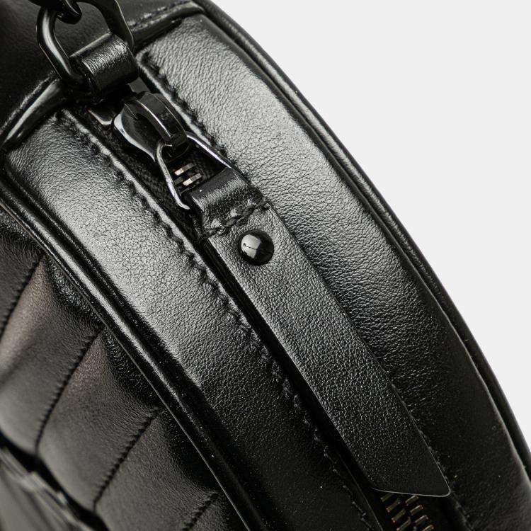 Pre Owned Saint Laurent Paris Black Chevron Calfskin Round Vinyle Camera Bag