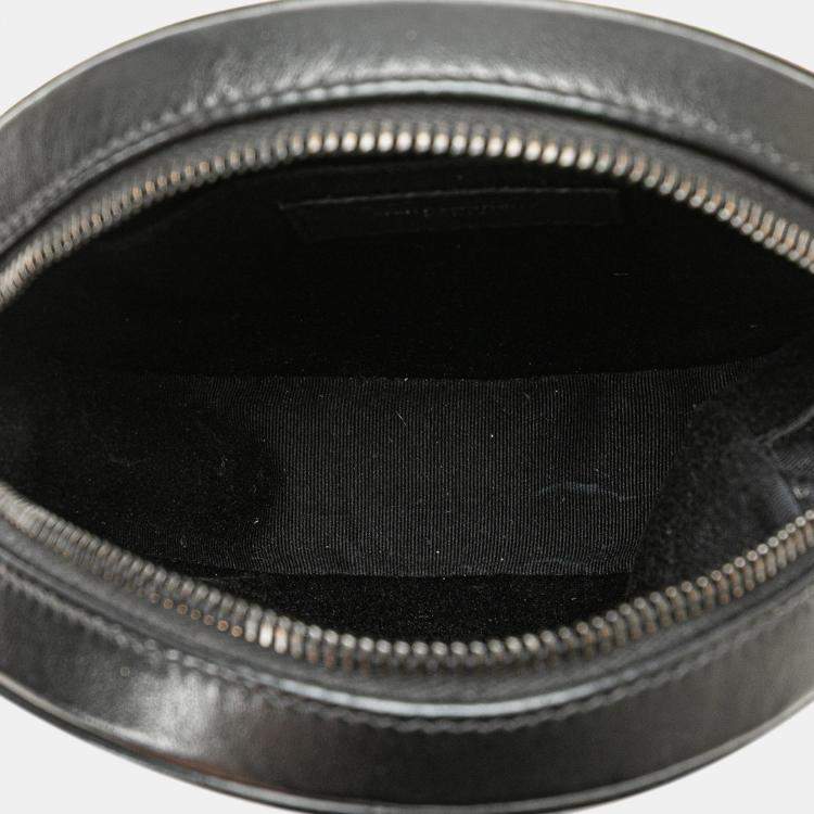 Pre Owned Saint Laurent Paris Black Chevron Calfskin Round Vinyle Camera Bag