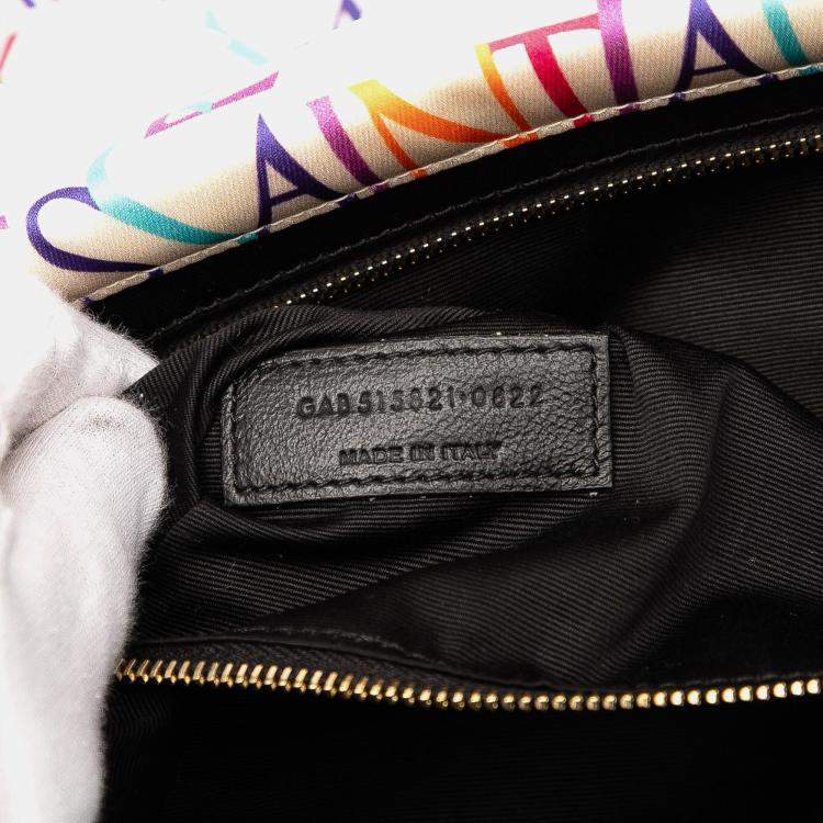 Pre Owned Saint Laurent Paris White Medium Silk Carre Rive Gauche Print Patchwork Jamie Shoulder Bag